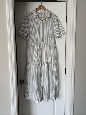 Evereve White Striped Button Midi Dress